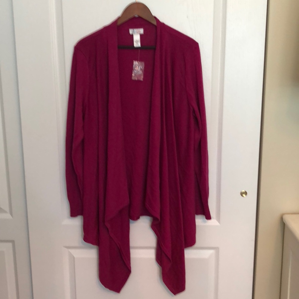 Denim & Co Fall Pink Waterfall Front Spring Cardigan